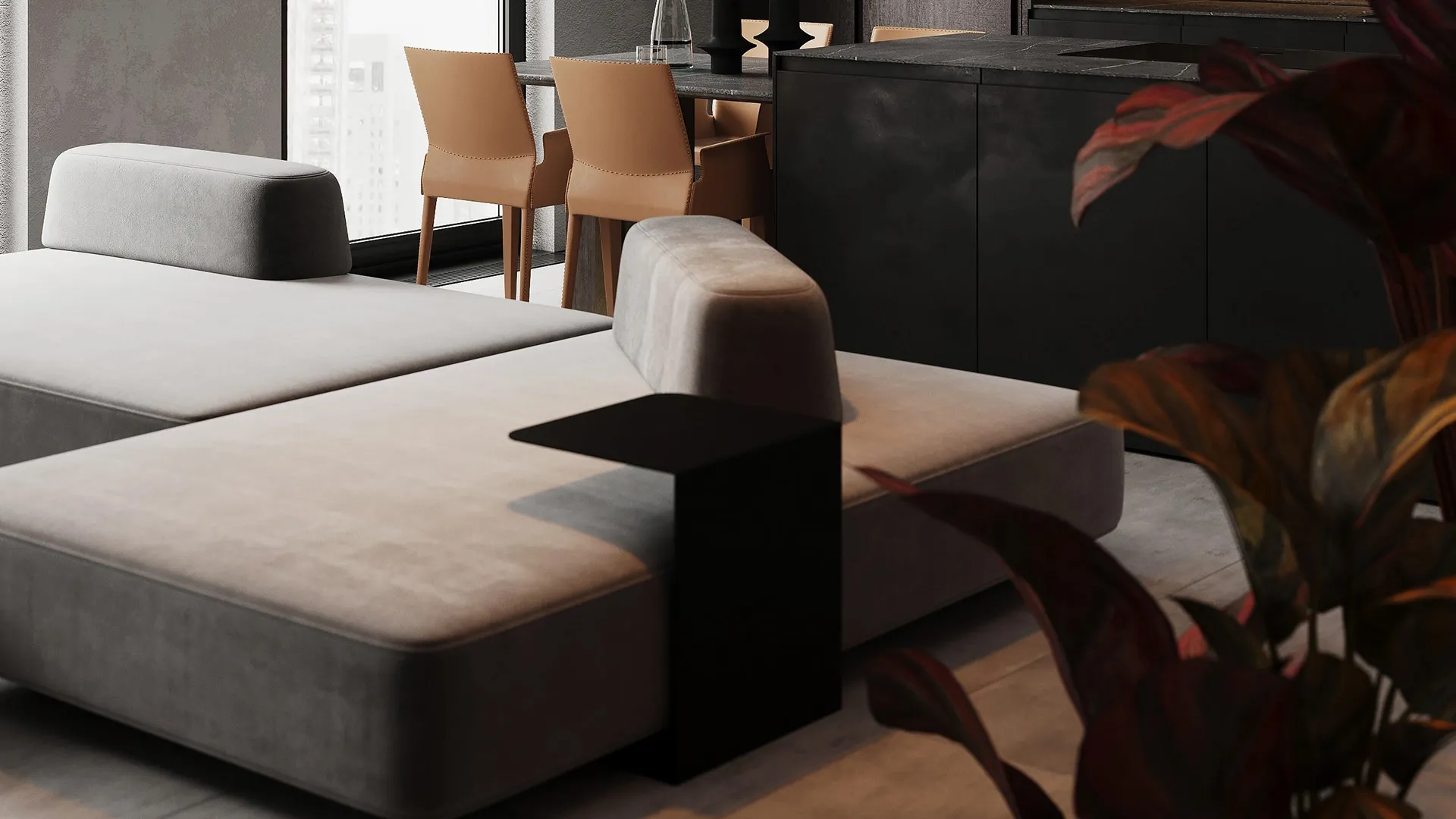 Sophisticated Dialogue in Dark Space Living room 2