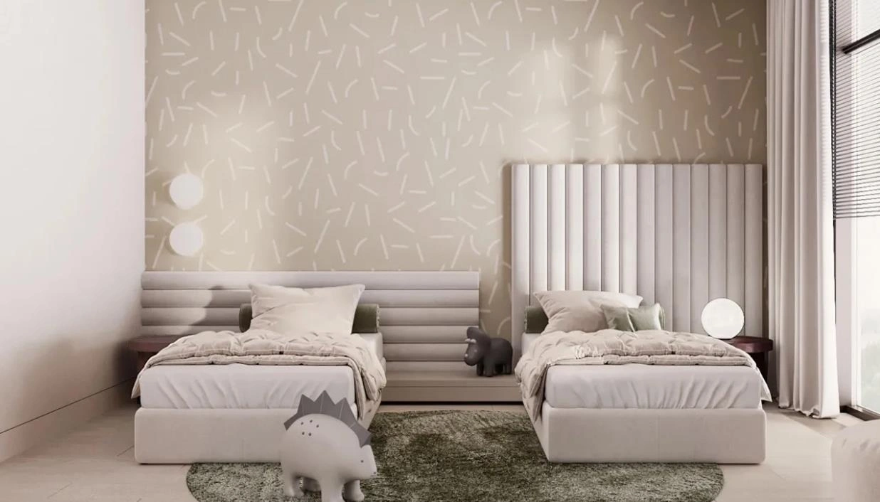 Twin bedroom layout for two children.