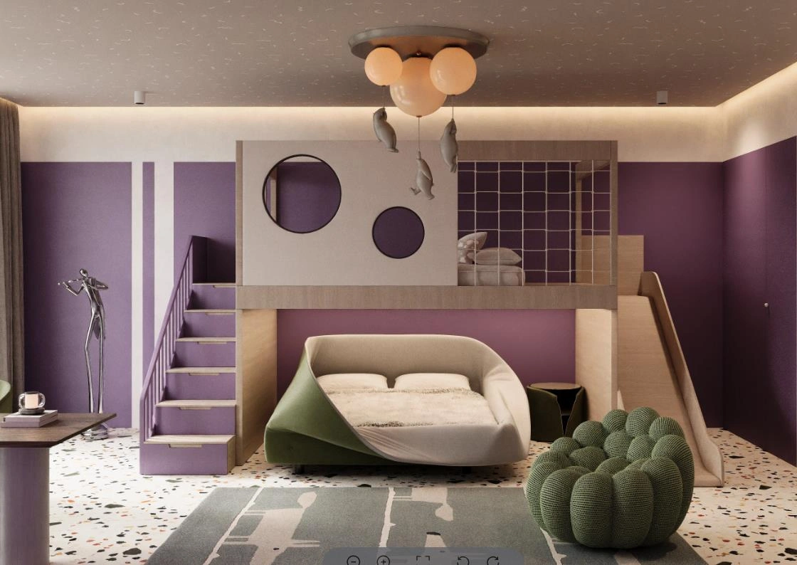 Purple-Themed  design Bunk Bed  in kid's room.