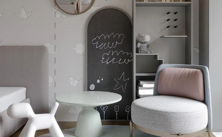 Blackboard mounted on a kids’ bedroom wall.