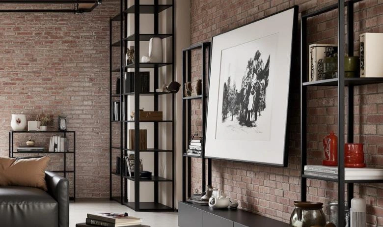 Large black-and-white ink painting, dramatic focal art piece for living or dining area.