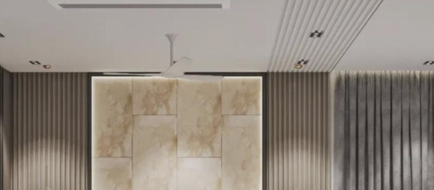 White ceiling with dark gray walls creates luxury modern feel.