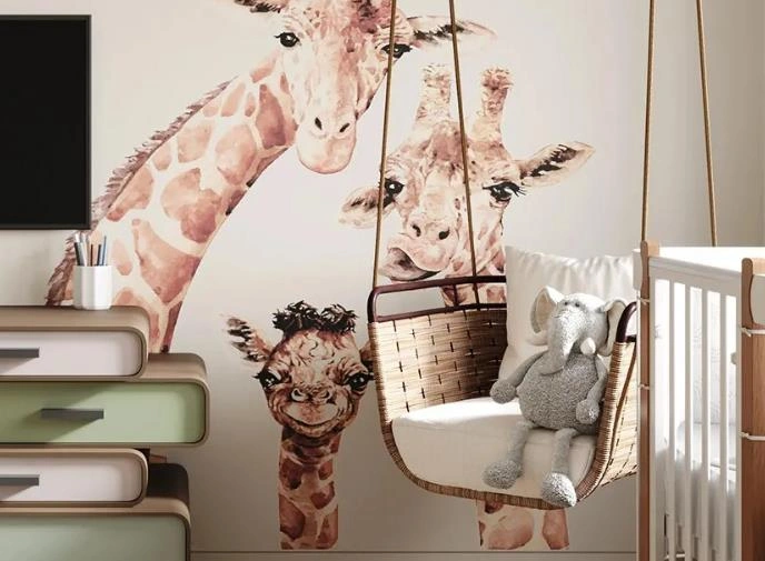 Hanging indoor swing with cushioned seat. in children's bedroom.