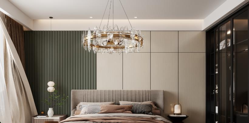 White plaster ceiling with crystal chandelier for elegant luxury home.