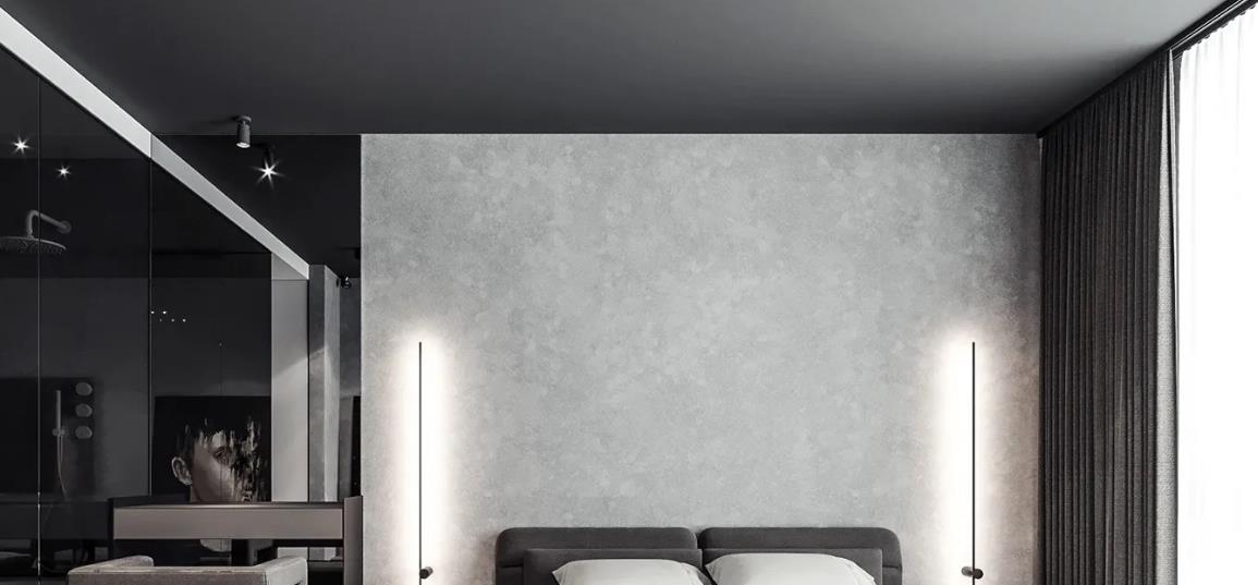 Black PVC ceiling adds modern, bold contrast and sleek sophistication.