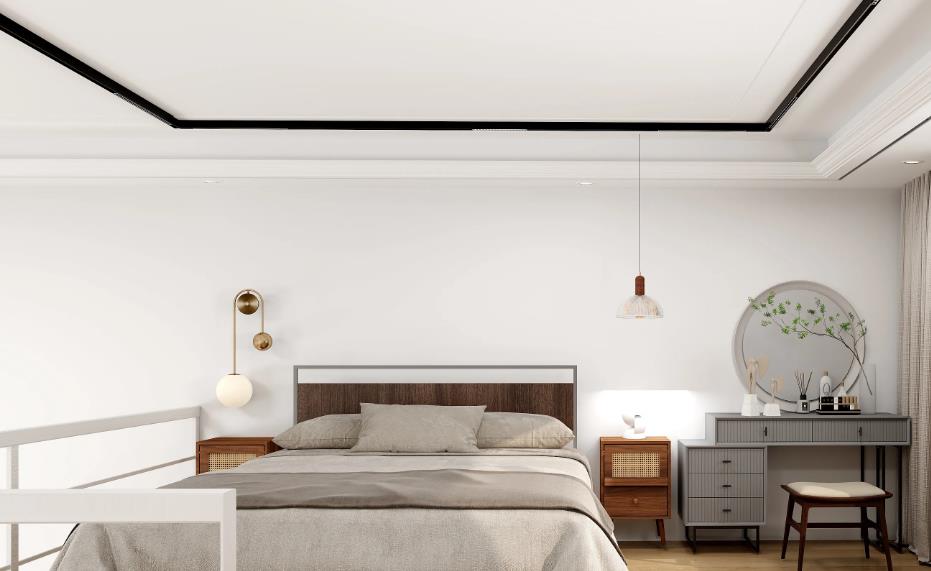 White plaster ceiling with black lines for minimalist modern interior.