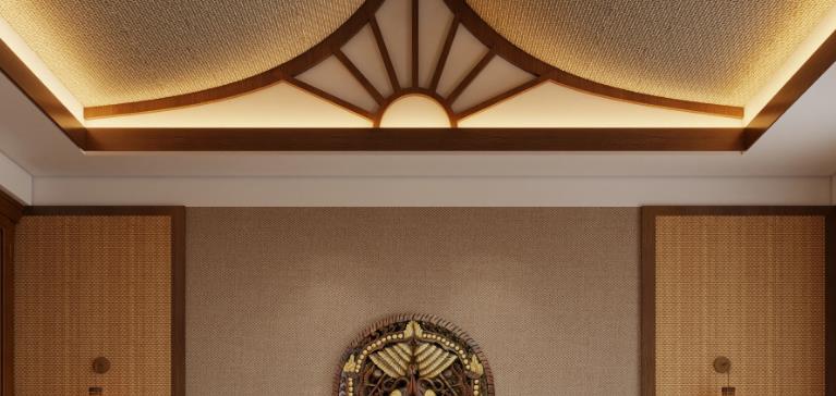 Warm Southeast Asian-style ceiling ideal for Indian modern homes.