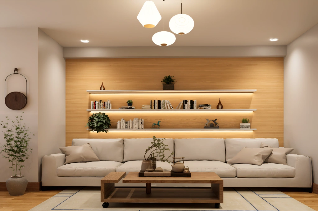 Modern Minimalist Living Room with Warm Wooden Accents