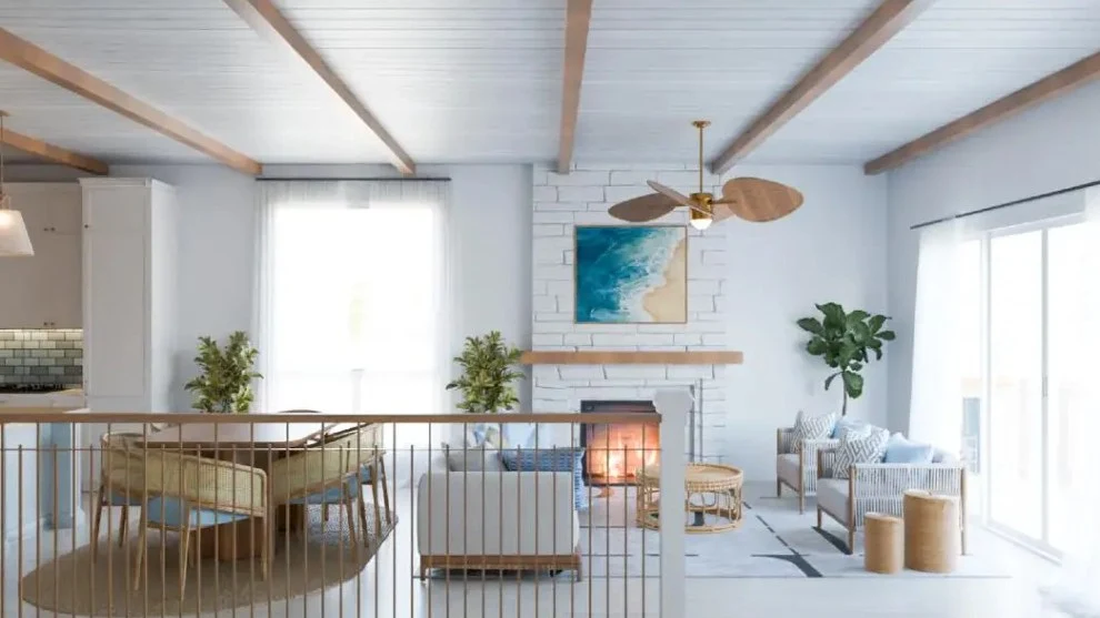 Modern Coastal-Inspired Living & Bedroom Interior