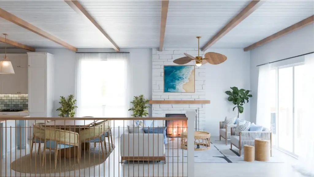 Modern Coastal-Inspired Living & Bedroom Interior