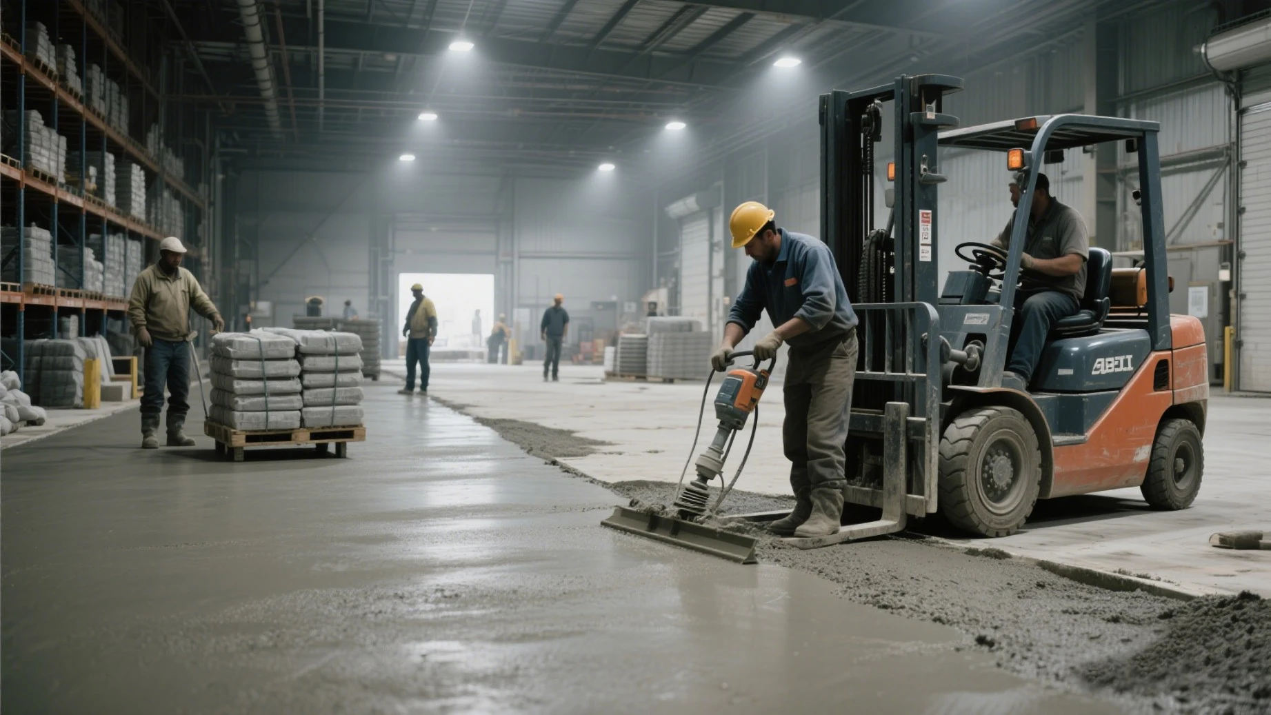 Project workers are engaged in concrete construction