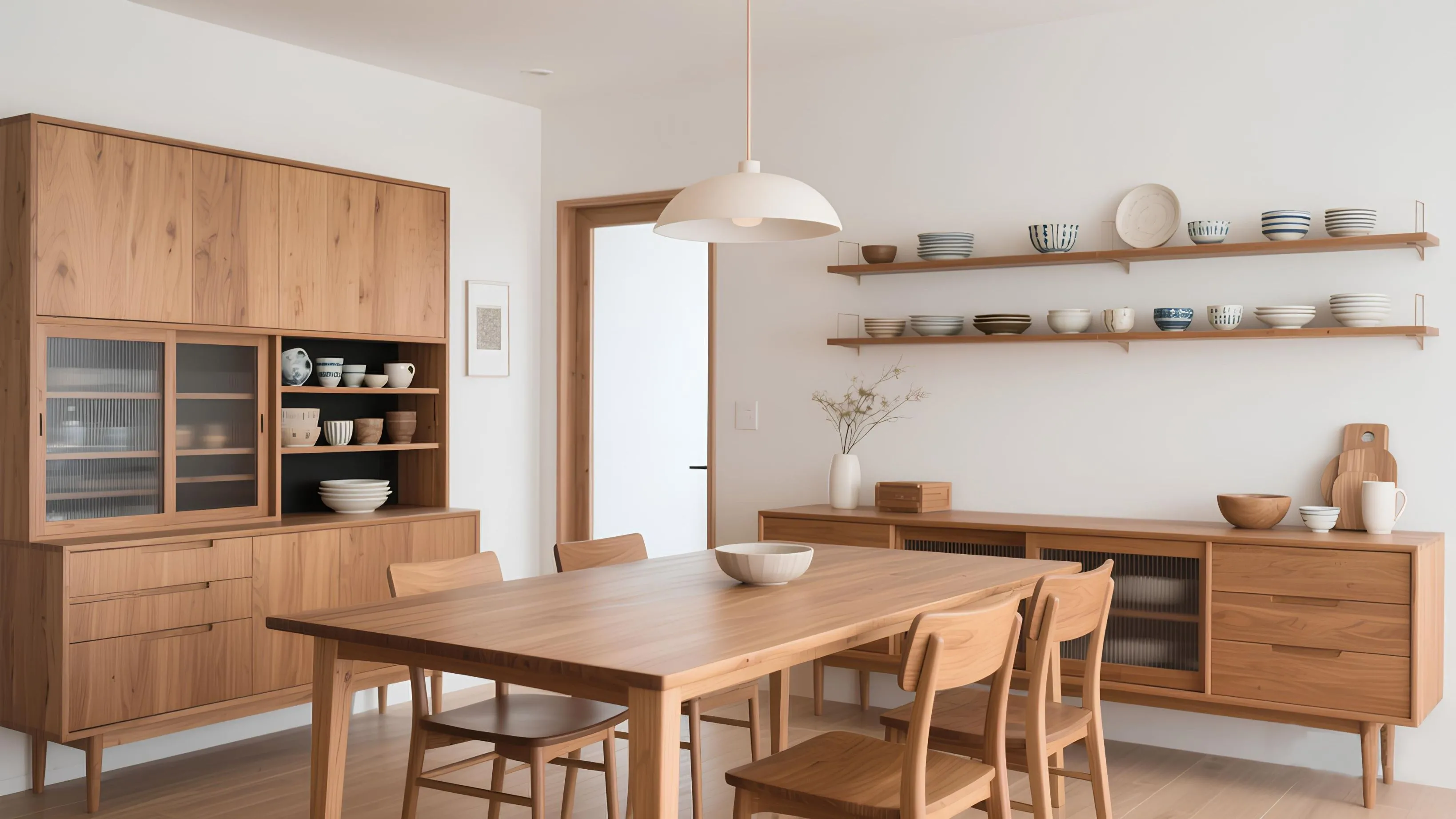 Traditional dining room with handmade wooden tables