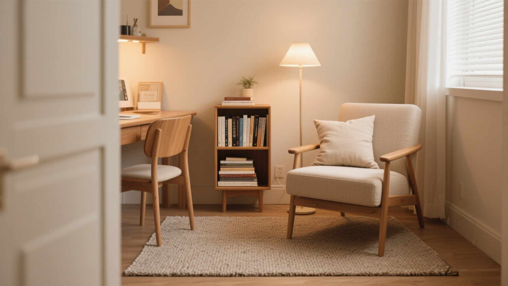 Small study nook with cushions and shelves