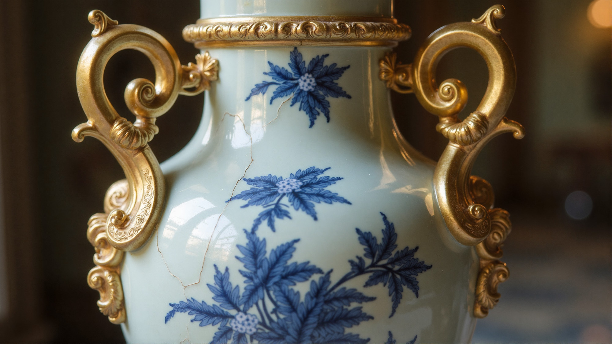 European Baroque-style Chinoiserie porcelain with gold embellishments