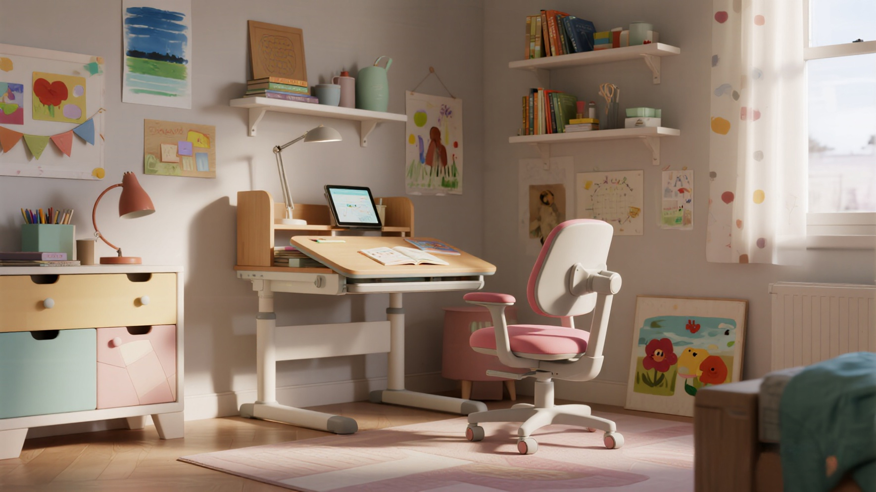 Adjustable kids study desk growing with child