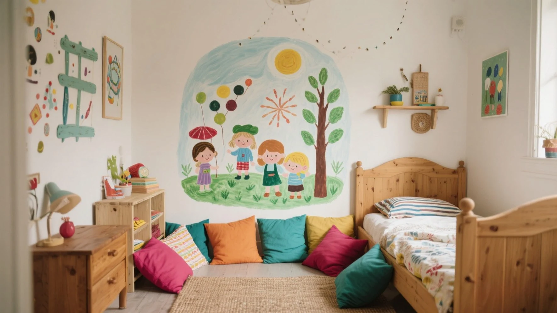 colorful kids room with diy wall art