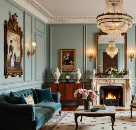 A vintage painting with a golden eagle frame.