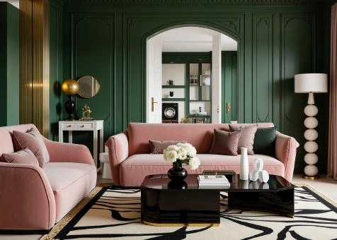 Soft pink velvet sofa