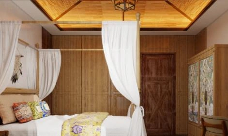 Bright orange ceiling