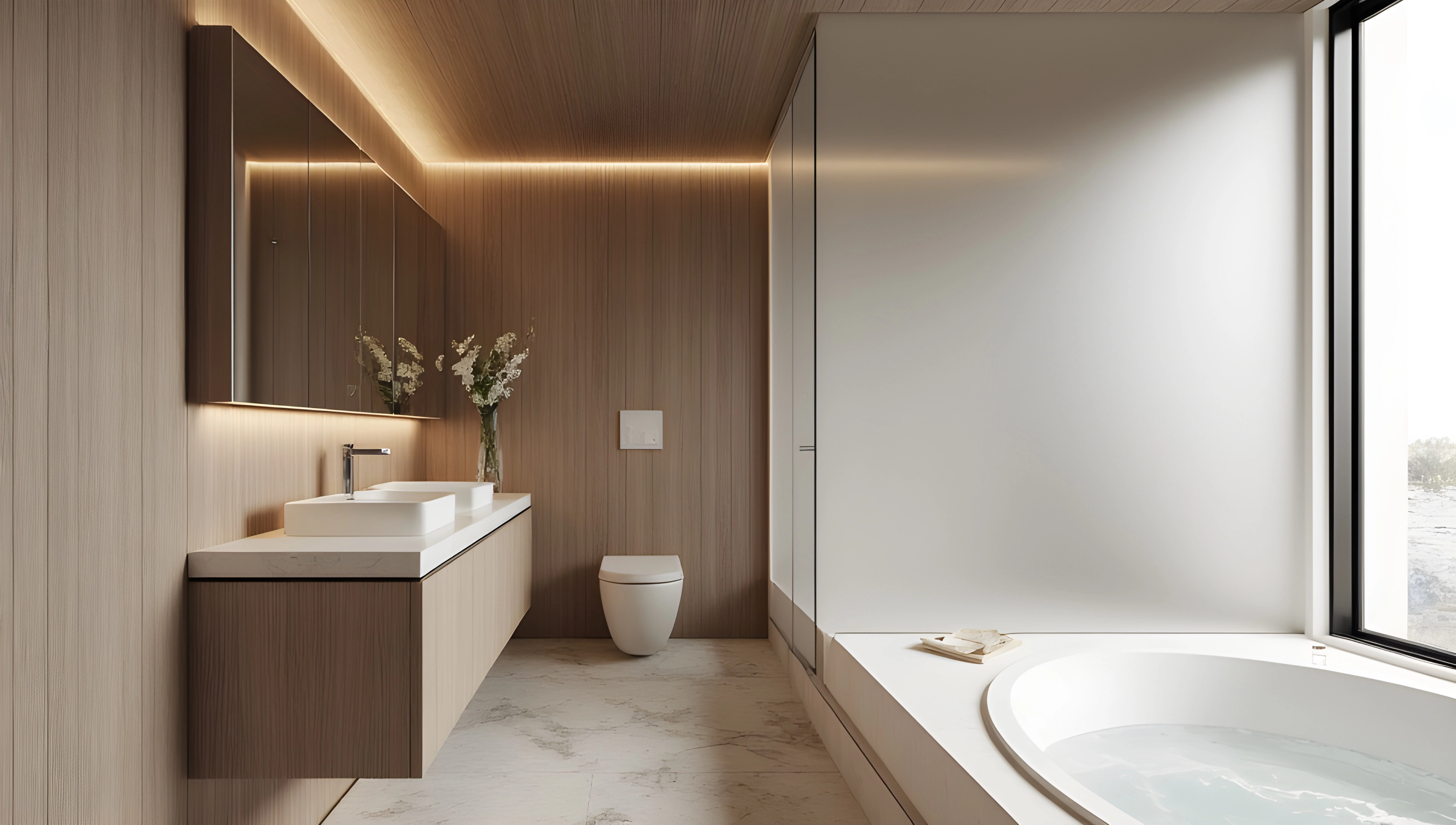 Wood-Toned Elegant Bath with Natural Texture Bathroom 3