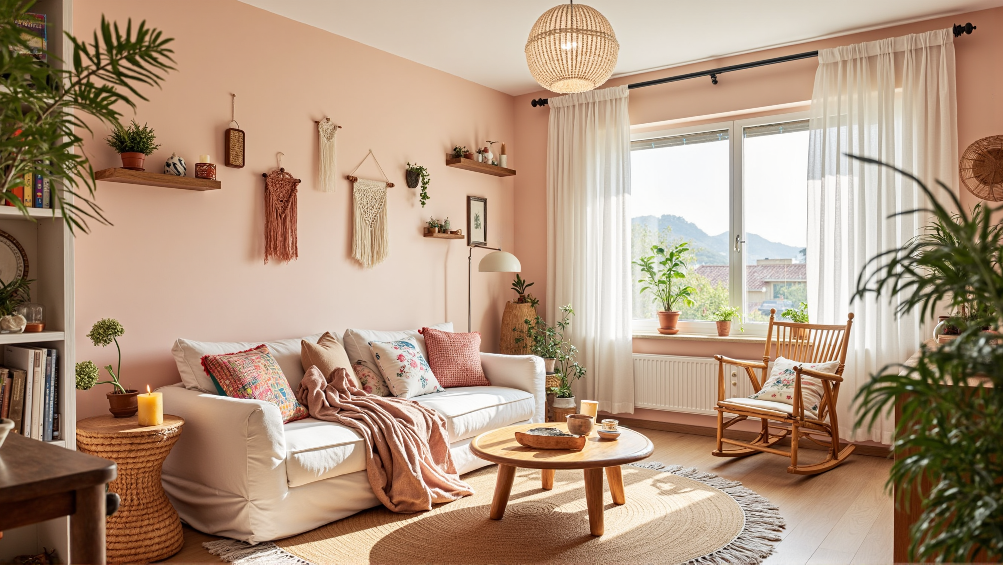 Soft Pink Retreat Warm Relaxed Vibe Woven Living room 1