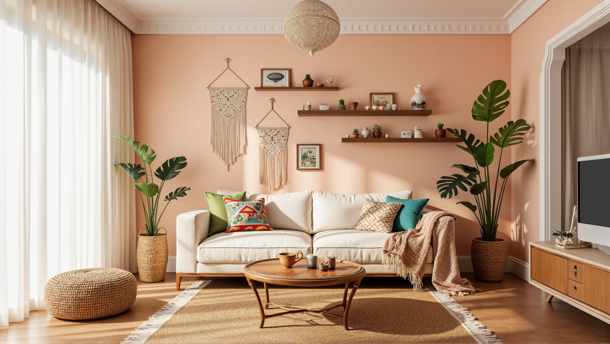 Soft Pink Retreat Warm Relaxed Vibe Woven Living room 3