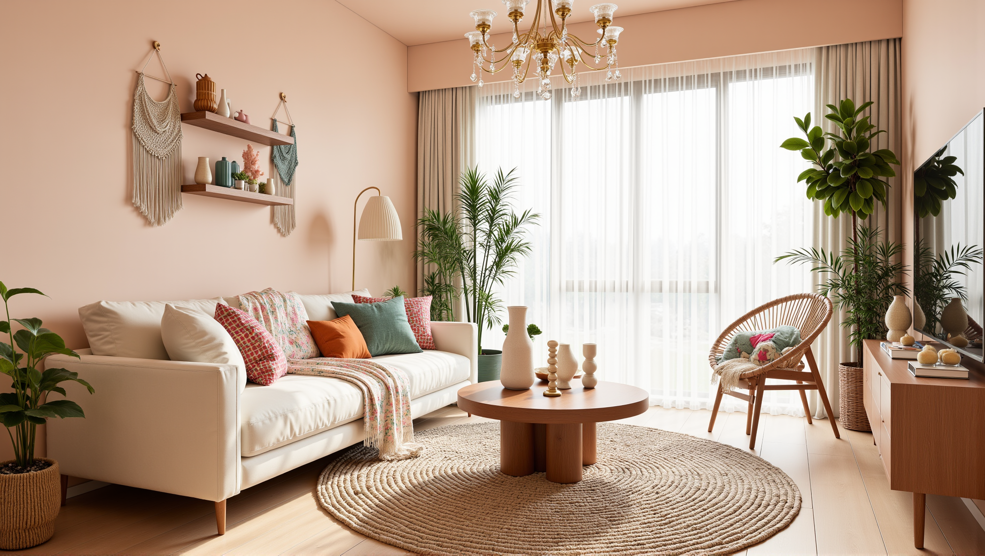 Warm Pink Weaving Sweet Soft Living Room Living room 1