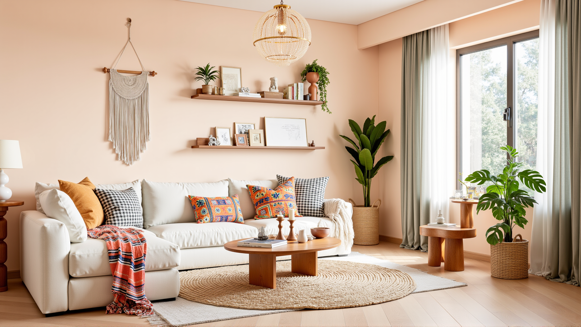 Warm Pink Weaving Sweet Soft Living Room Living room 3