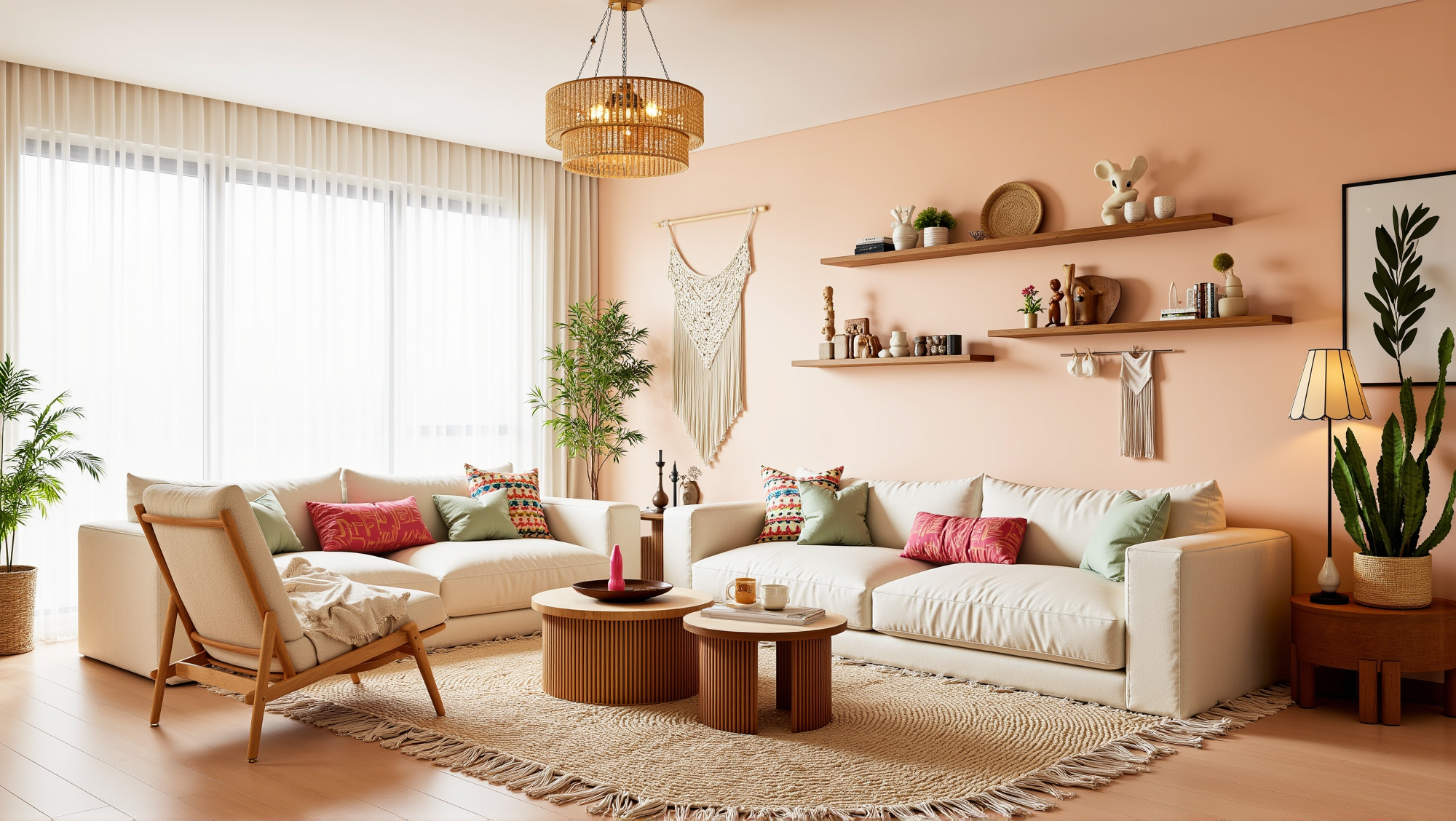 Warm Pink Weaving Sweet Soft Living Room Living room 4