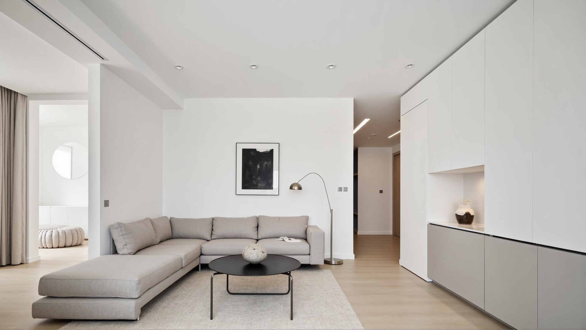 White and Light Wood Minimal Soft Living Room Living room 1