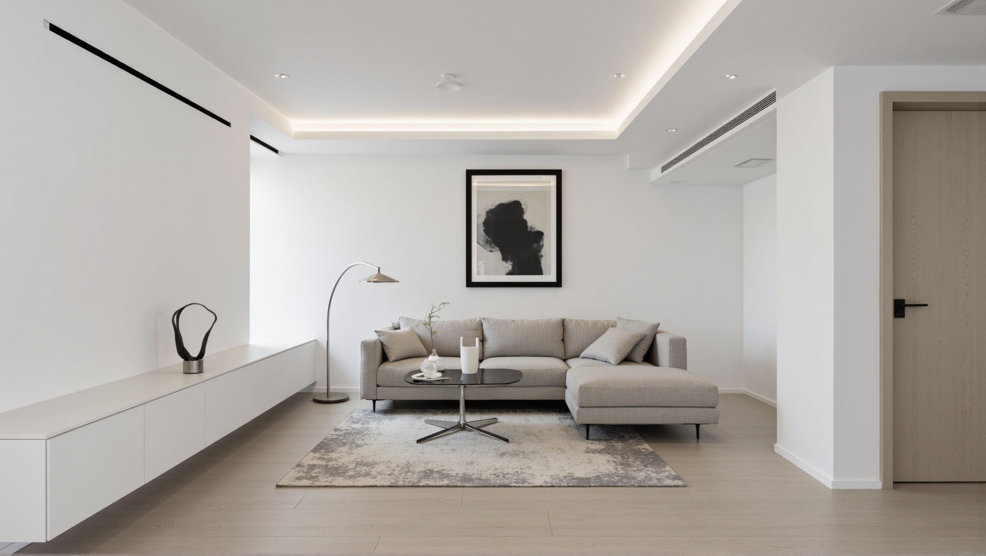 White and Light Wood Minimal Soft Living Room Living room 2