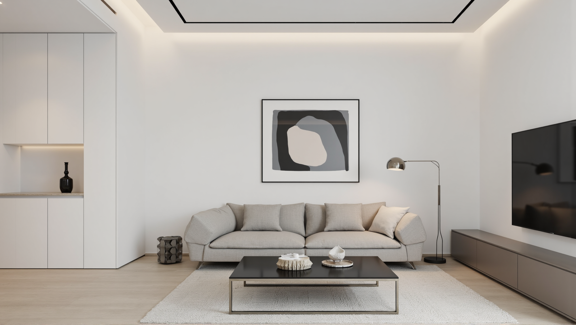 White and Light Wood Minimal Soft Living Room Living room 4