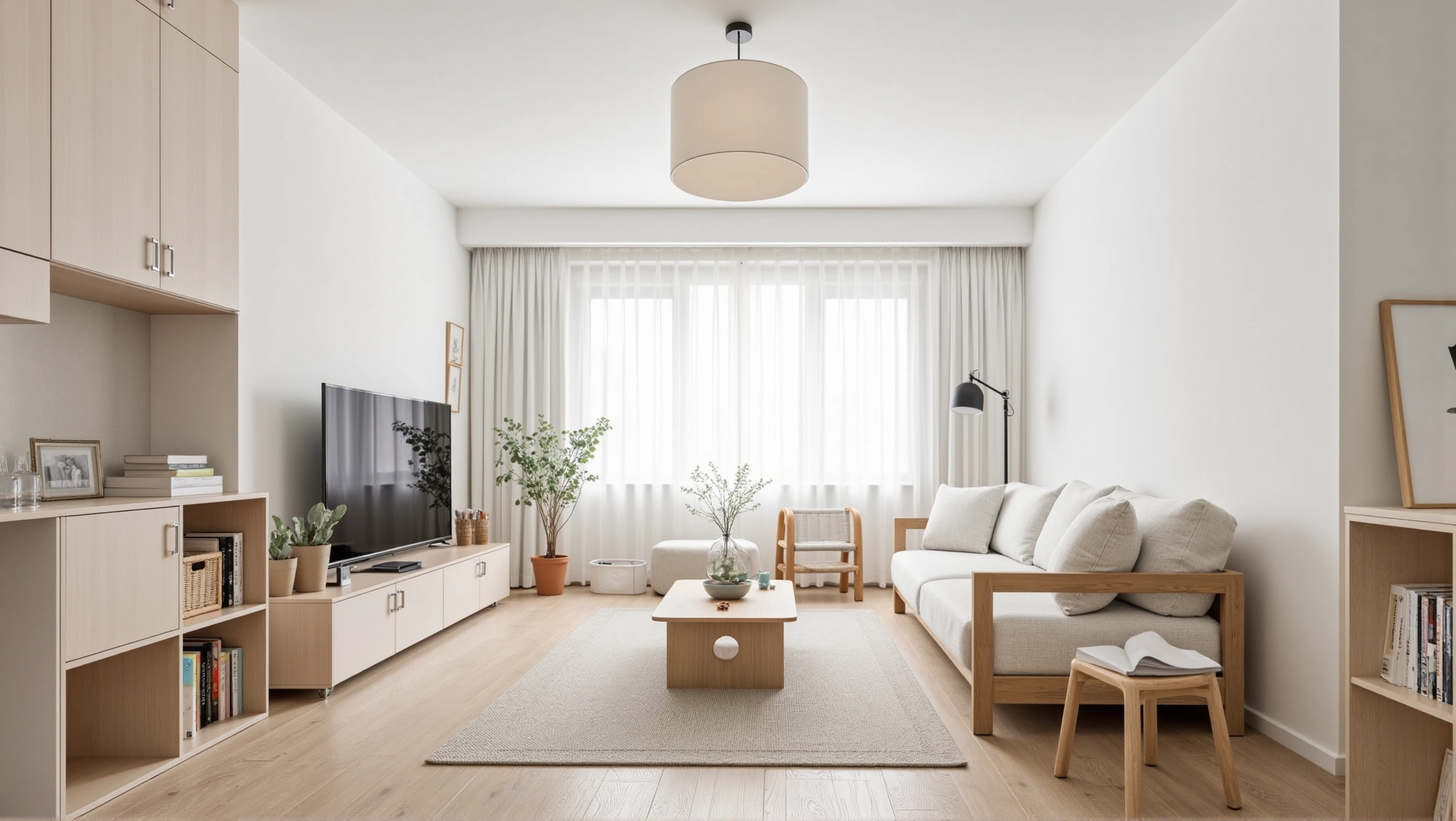 Soft Wood & Pale White A Healing Living Nook Living room 2