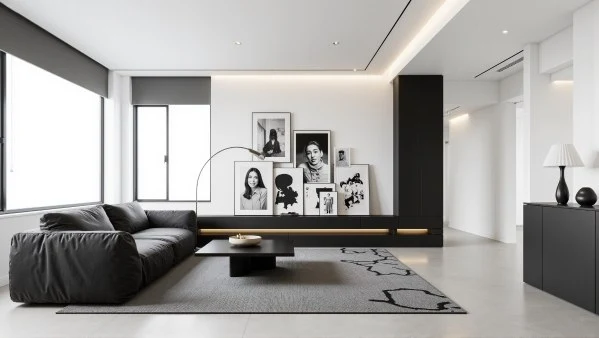 Black Gray White Tone Artistic Minimal Living Hall