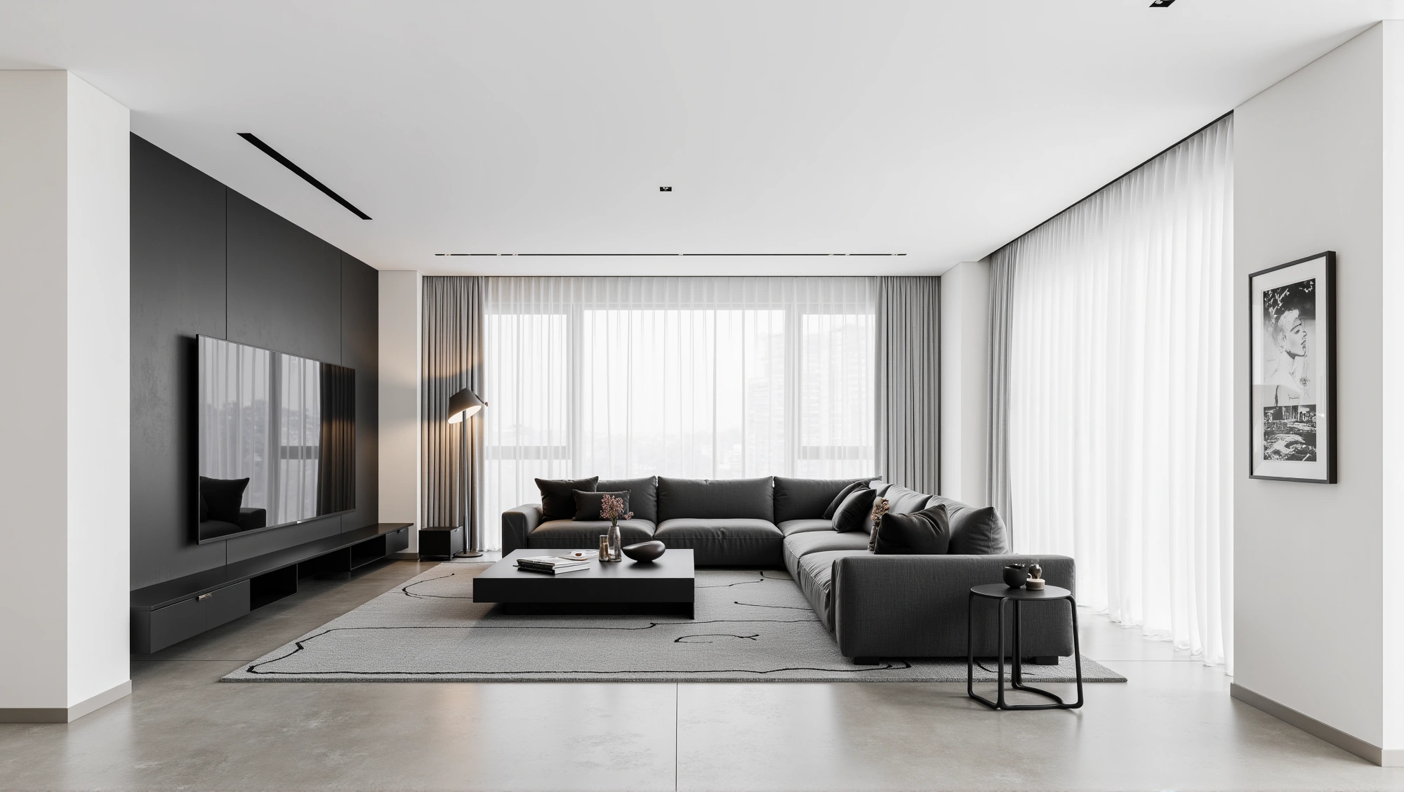 Black Gray White Tone Artistic Minimal Living Hall Living room 4