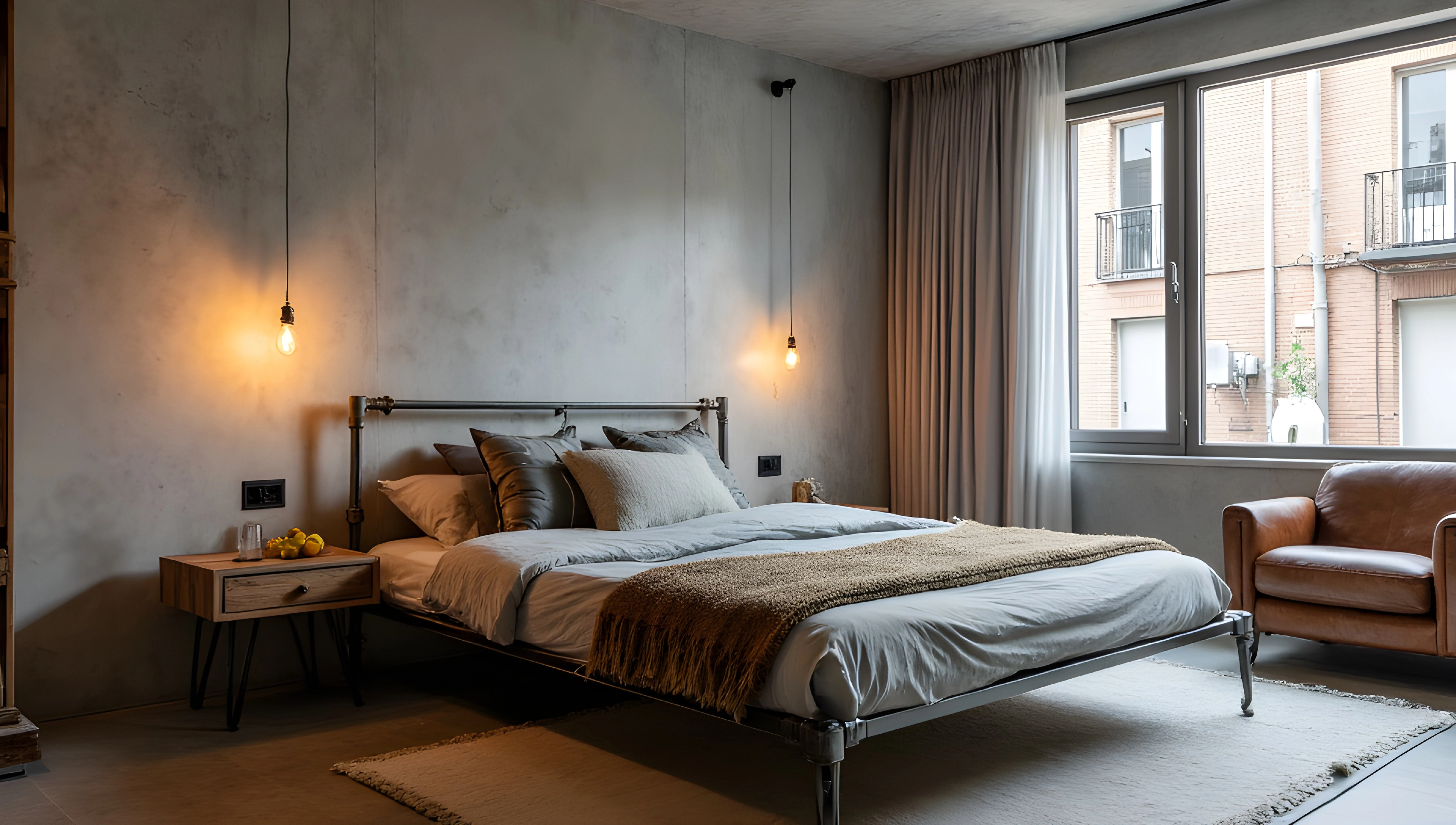 Industrial Style Bedroom and Bathroom Bedroom 1