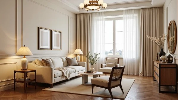 Light French Relaxation in Soft Beige Texture living-room