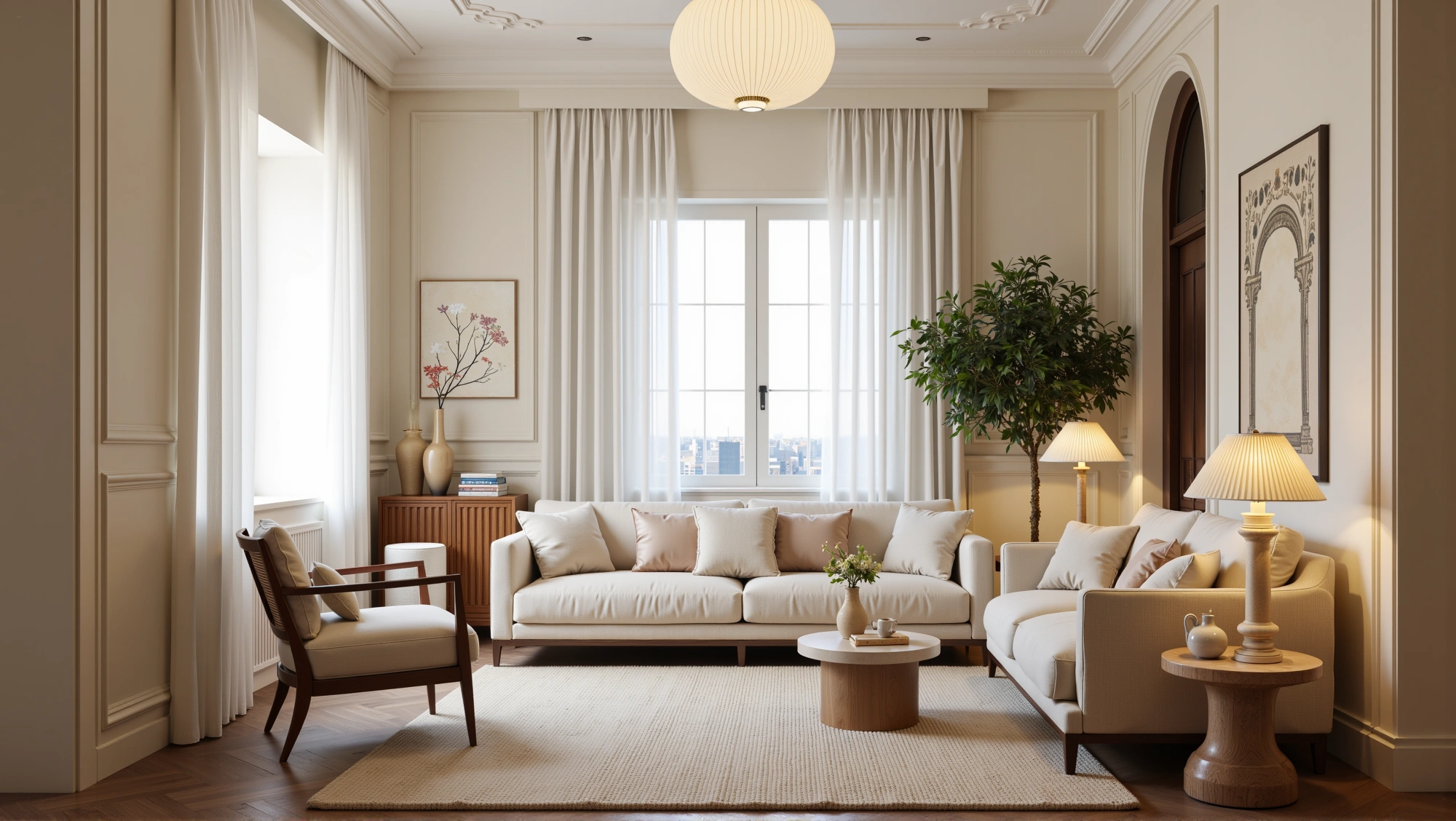 Warm-Toned Gentle Home Narrating Elegant Living room 2