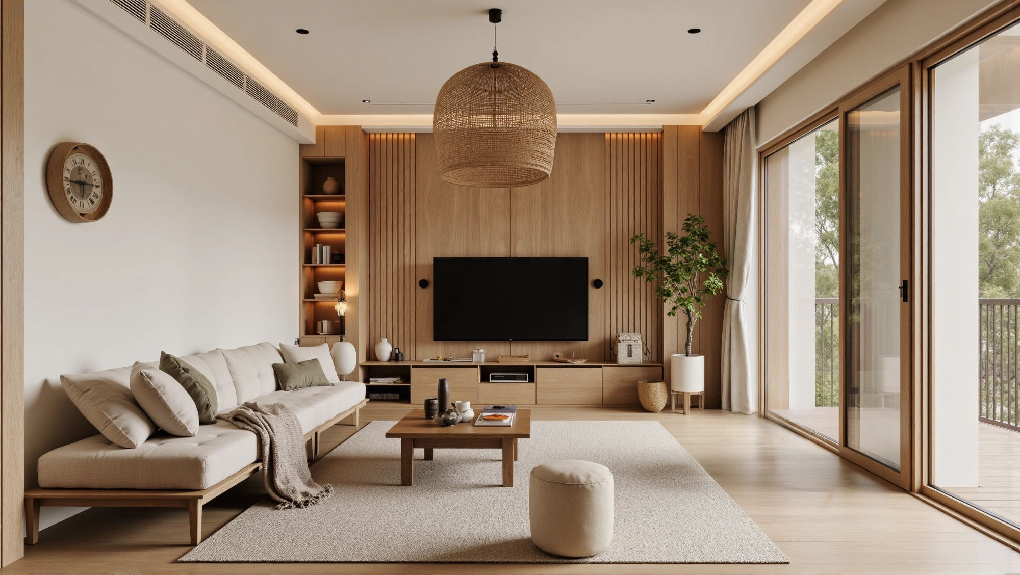 Wood-Toned Gentle Home Weaving Natural Relaxation Living room 5