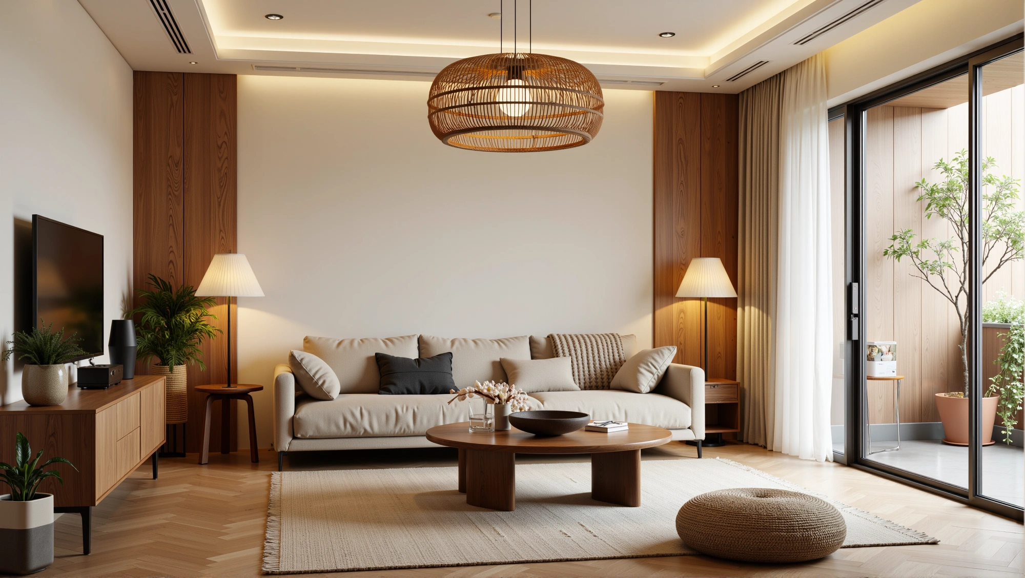 Wood-Toned Gentle Home Weaving Natural Relaxation Living room 2