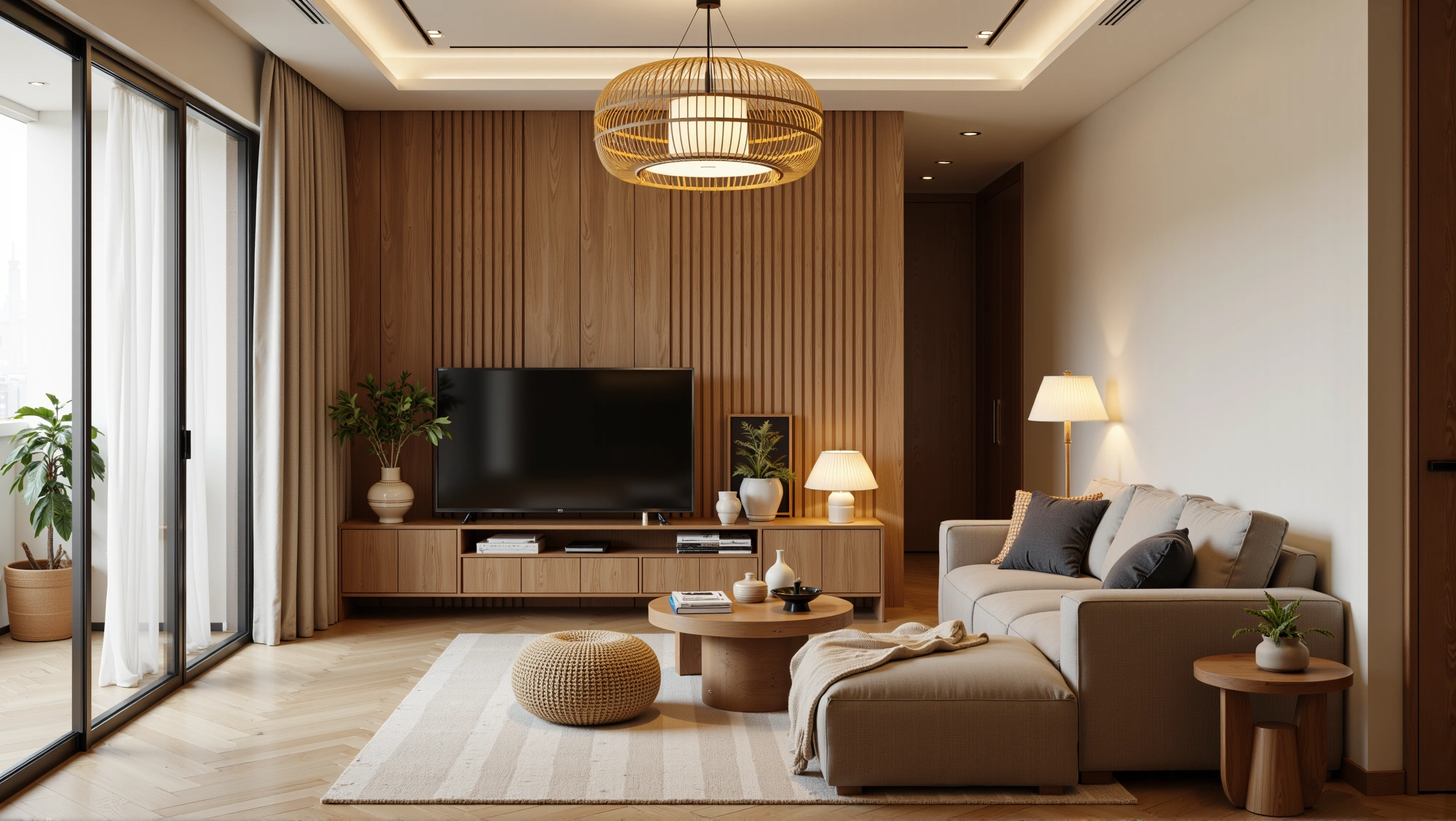 Wood-Toned Gentle Home Weaving Natural Relaxation Living room 3