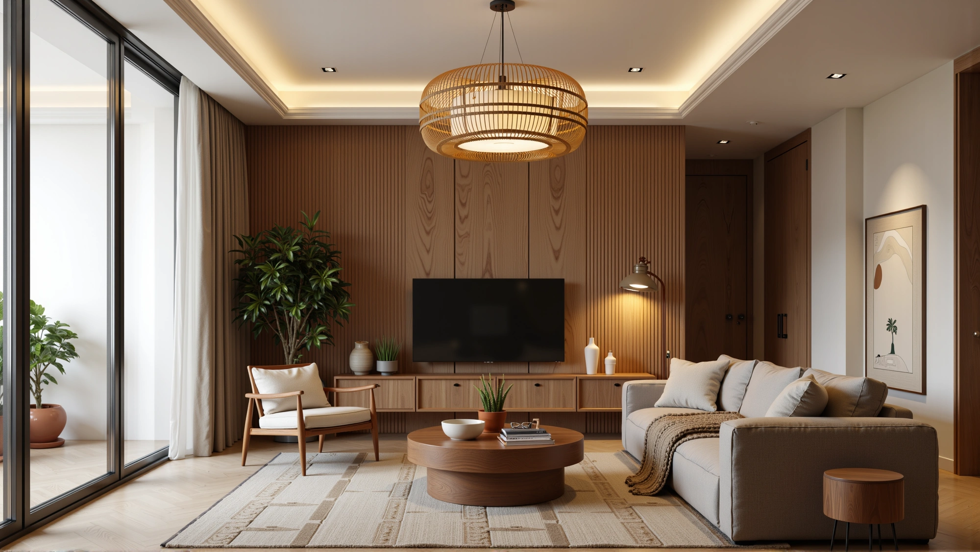 Wood-Toned Gentle Home Weaving Natural Relaxation Living room 4