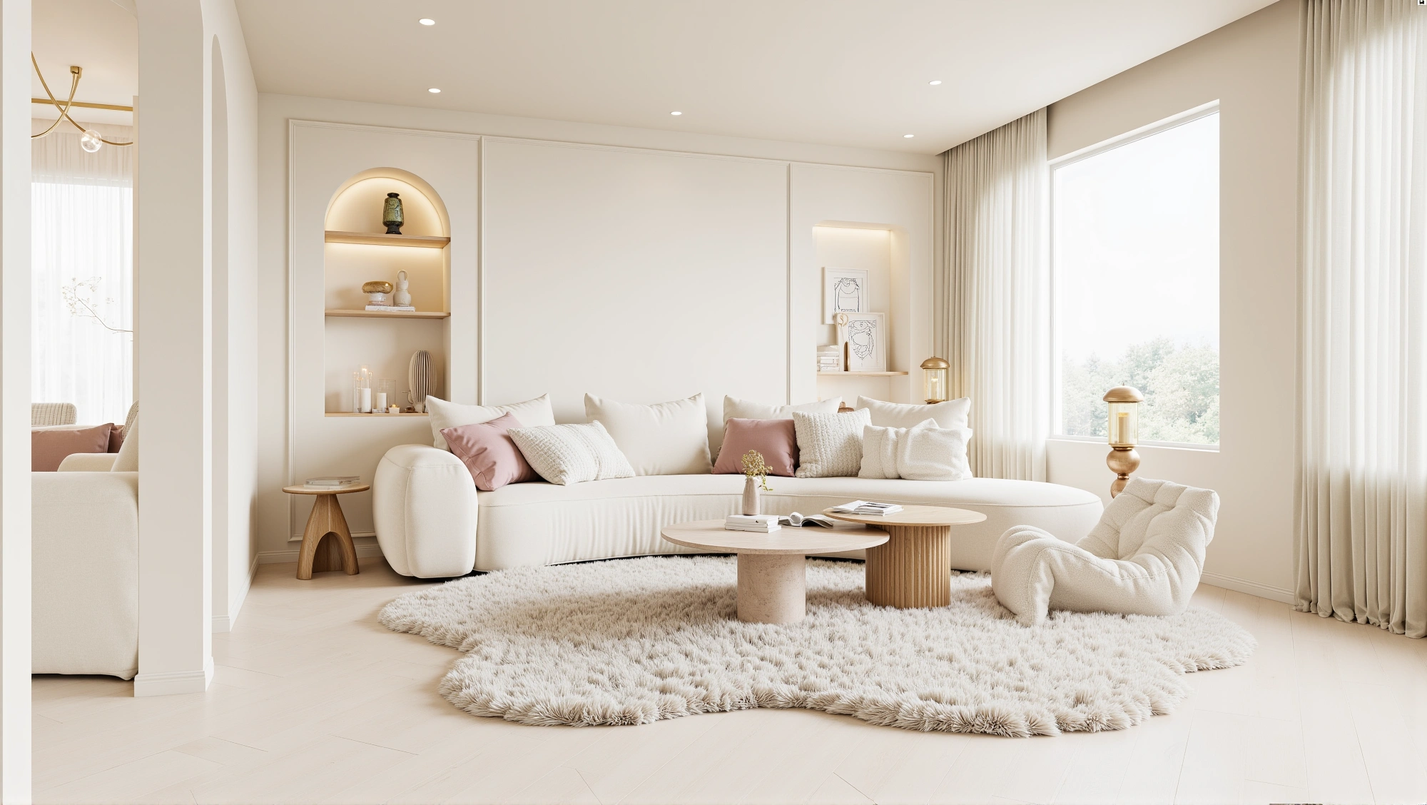 Cozy Living Room in Soft Mist Warm Tones Living room 3