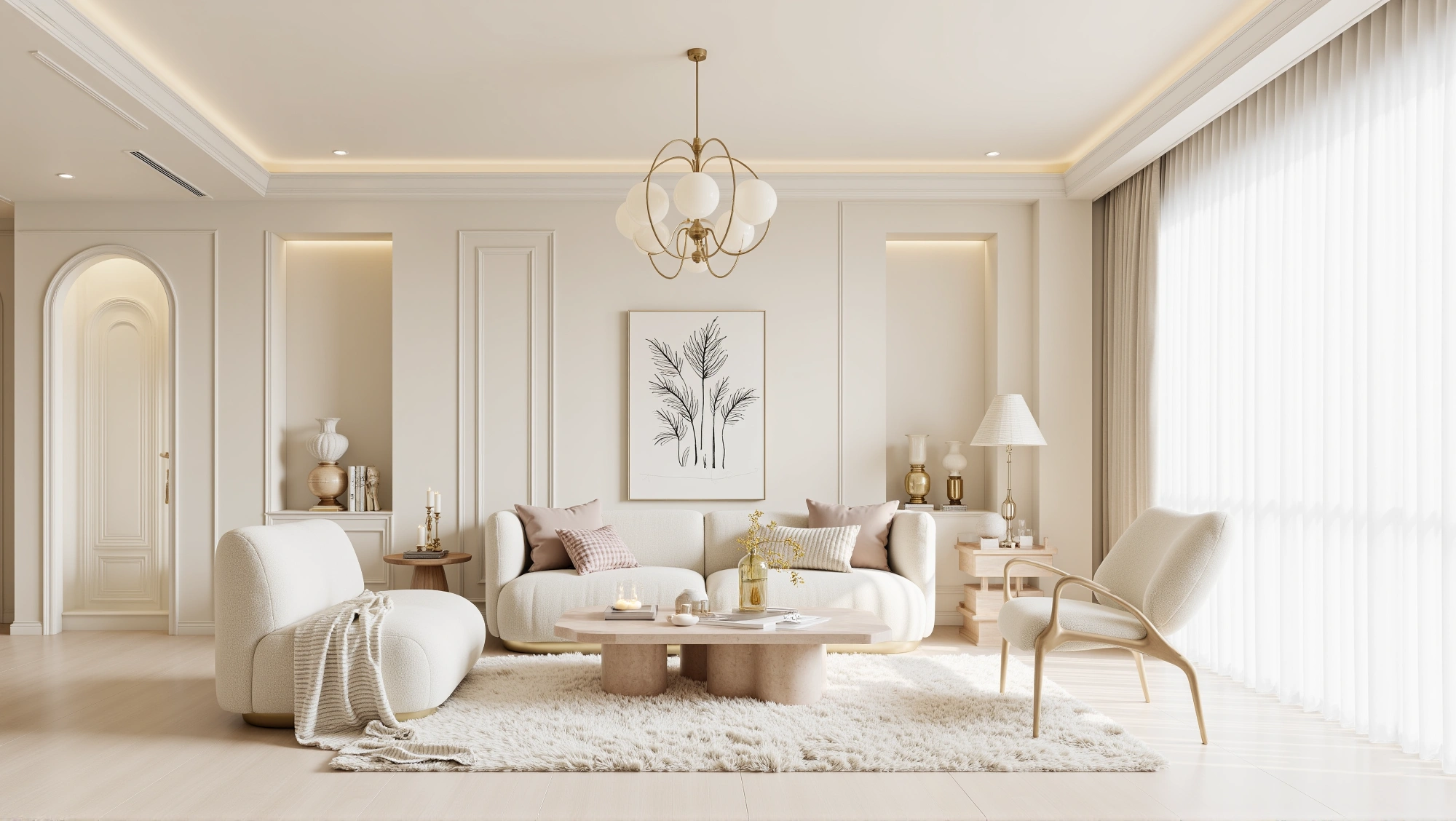 Cozy Living Room in Soft Mist Warm Tones Living room 4
