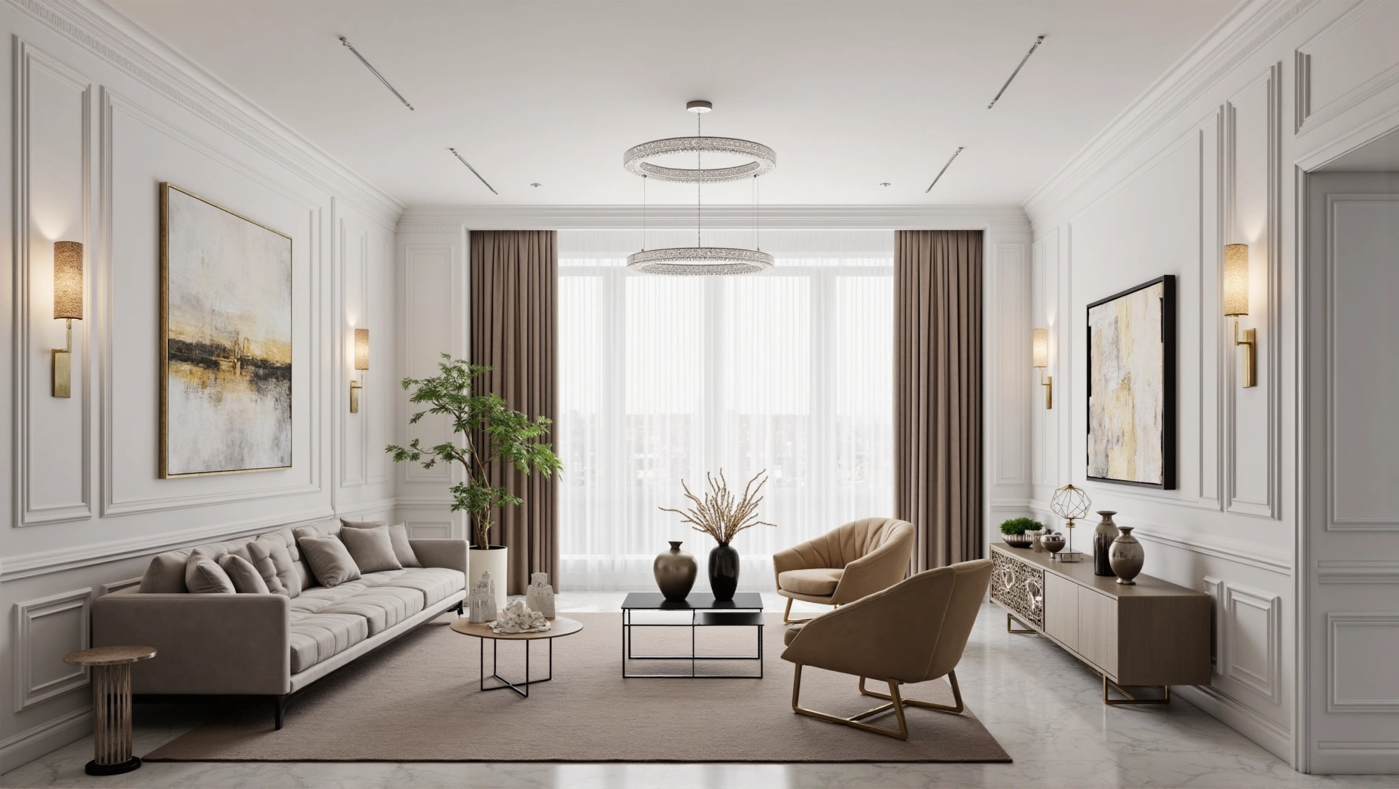 Luxury French Living Room in Soft White Texture Living room 1