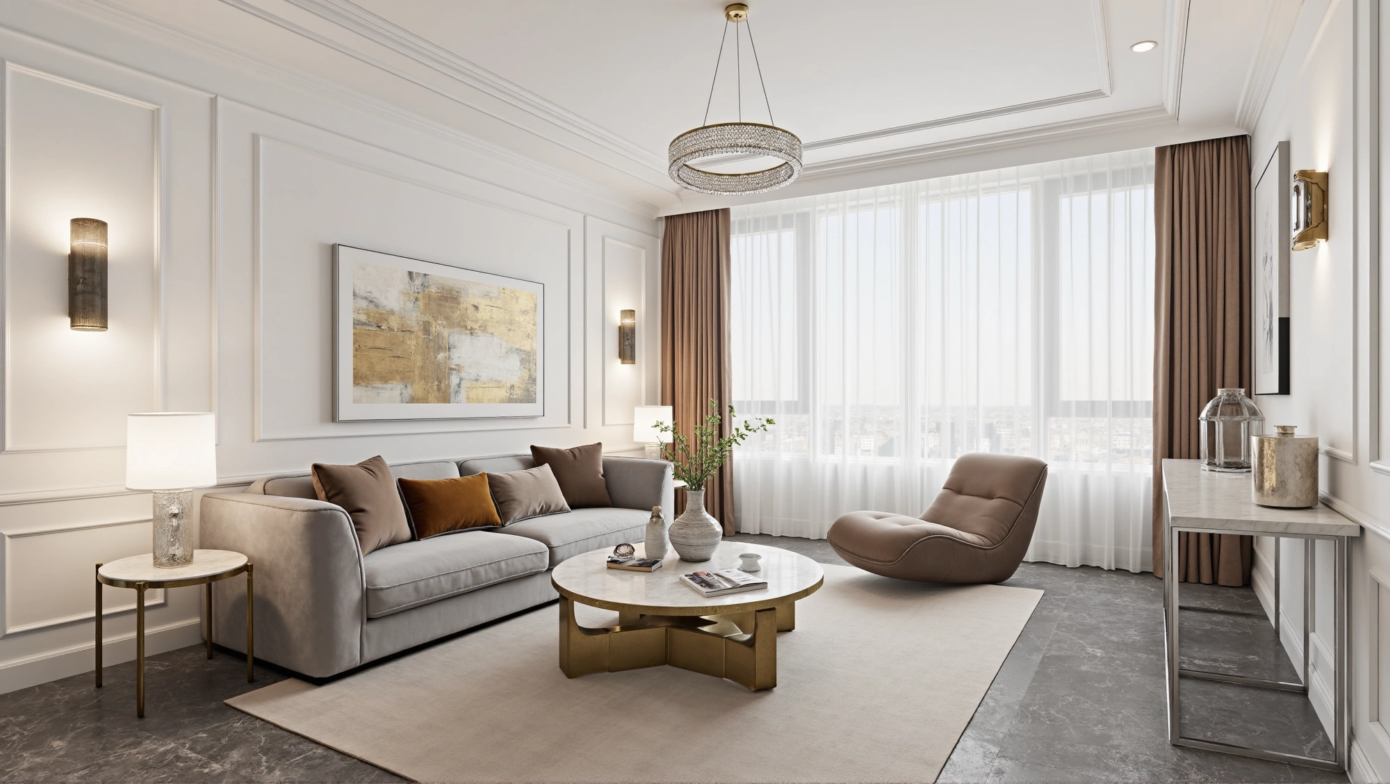 Luxury French Living Room in Soft White Texture Living room 2