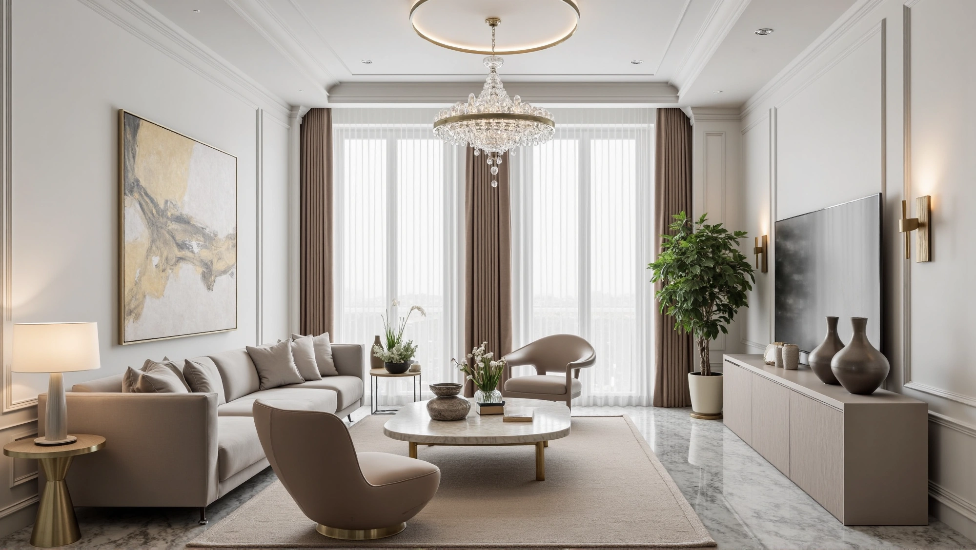 Luxury French Living Room in Soft White Texture Living room 3