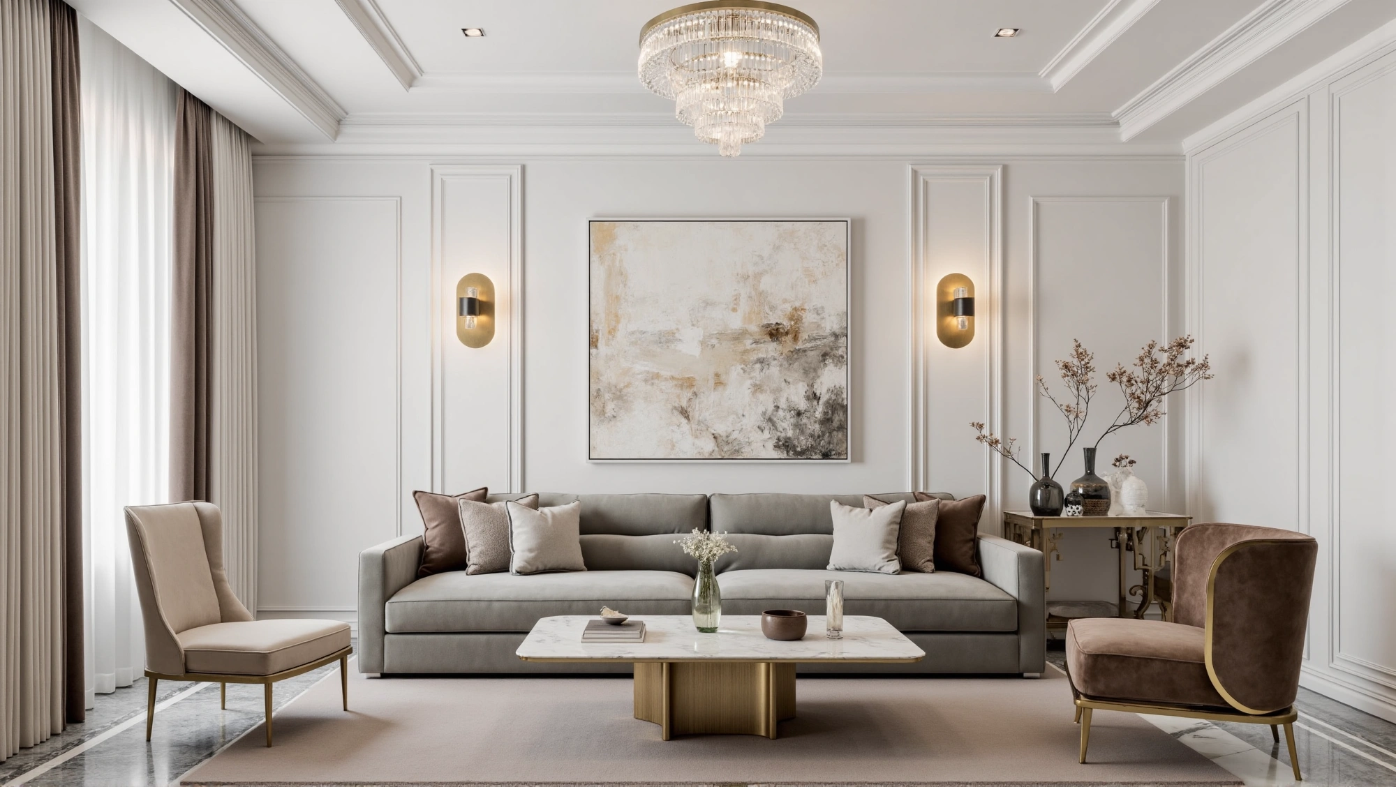 Luxury French Living Room in Soft White Texture Living room 4