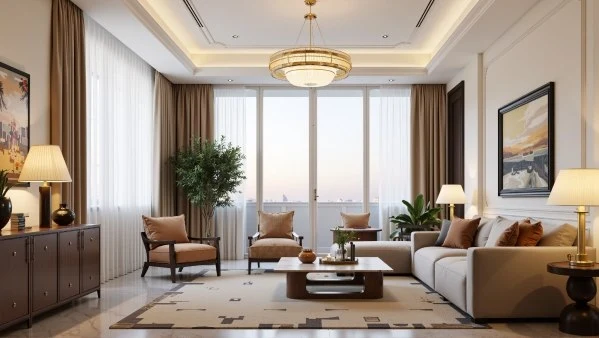 Warm Brown and Gilded Light Urban  living-room