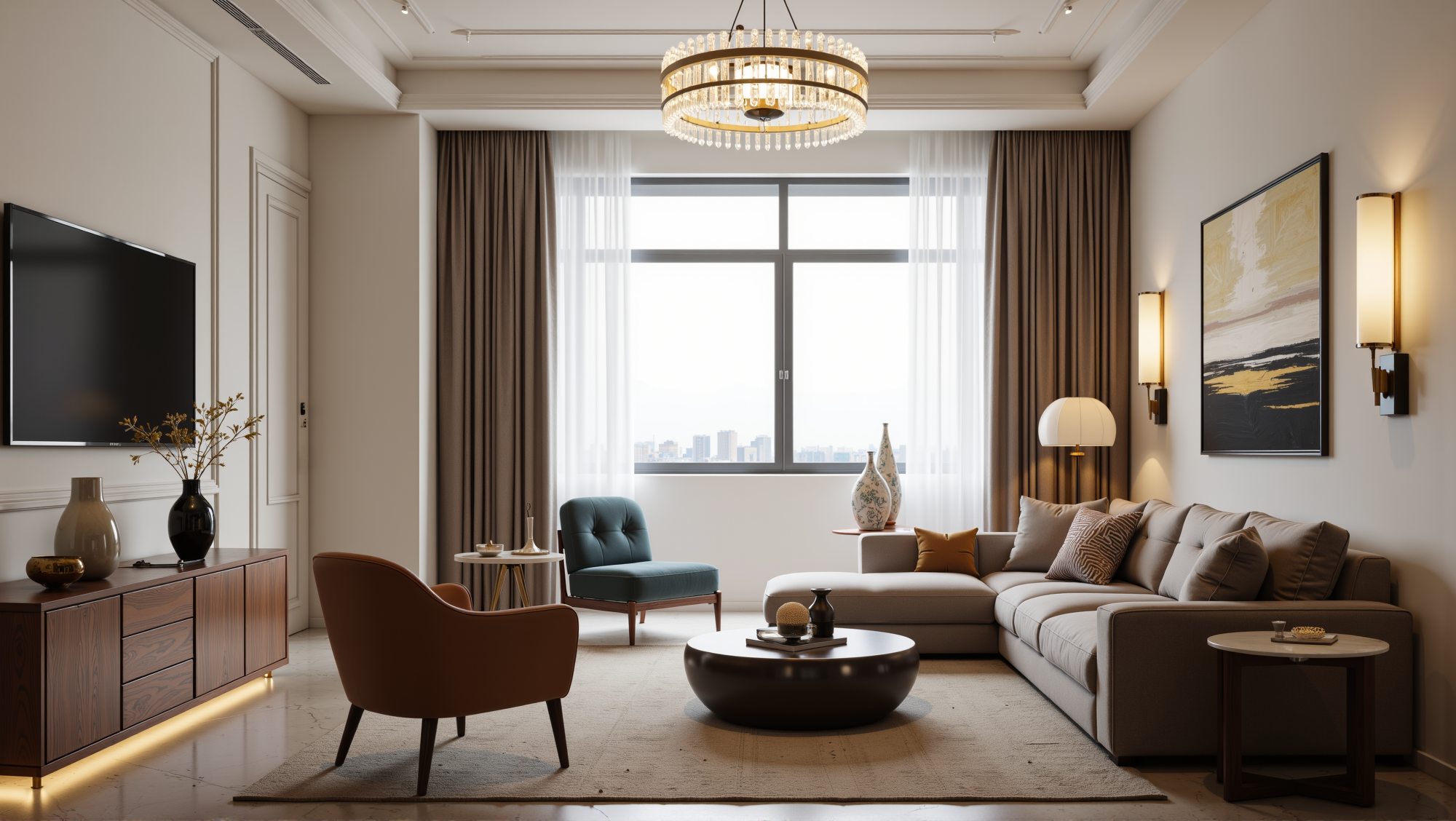 Warm Brown and Gilded Light Urban  Living room 2